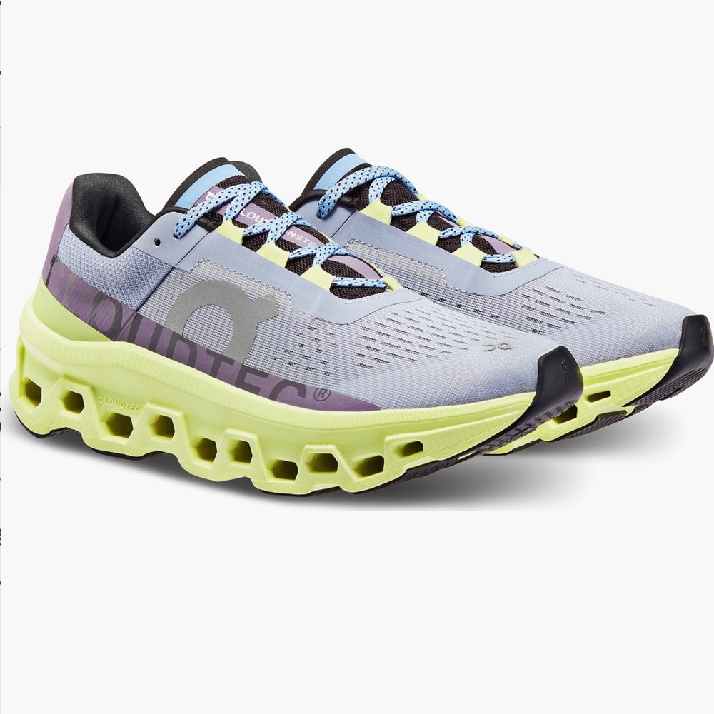 On Cloudmonster running shoe, W sz 8, color- nimbus/hay